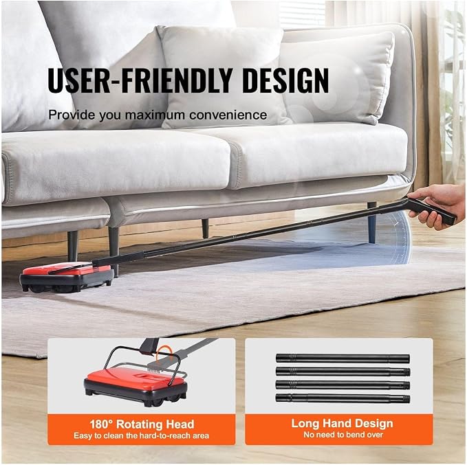 Carpet Sweeper, 6.7 in Sweeping Paths, Floor Sweeper Manual Non Electric - Image 5