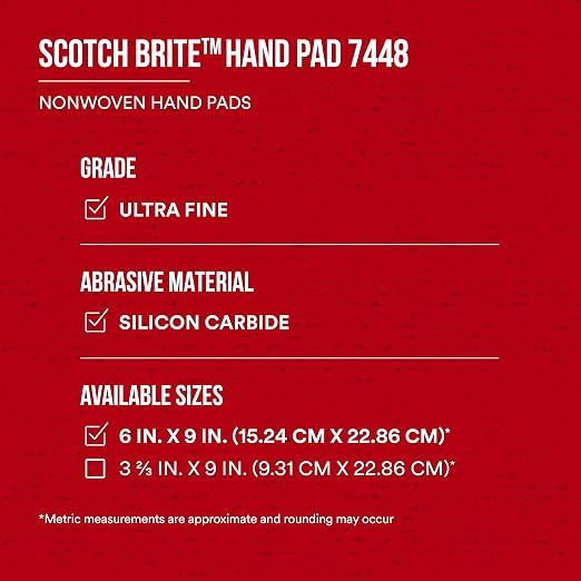 Scotch-Brite Ultra Fine Grade 7448 Hand Pad, 6 in x 9 in Hand Pads, Nonwoven - Image 9