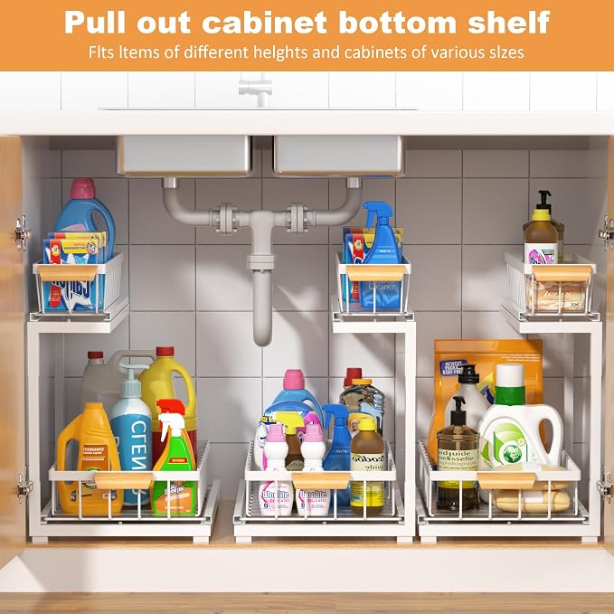 Under Sink Organizer 2 Tier, Pull Out Drawer Slides Under Sink Storage - Image 7