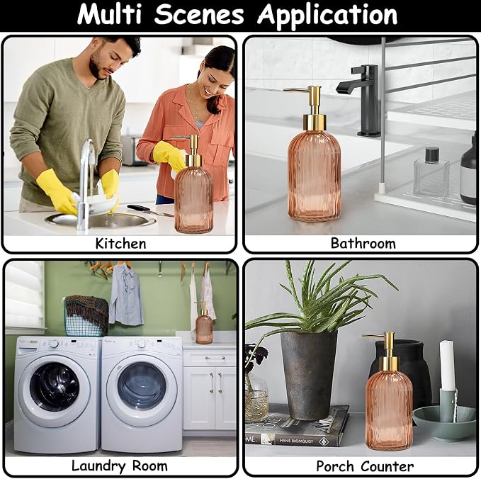 Glass Soap Dispenser with Gold Plastic Pump, 13.5oz Refillable Liquid Hand Soap - Image 5