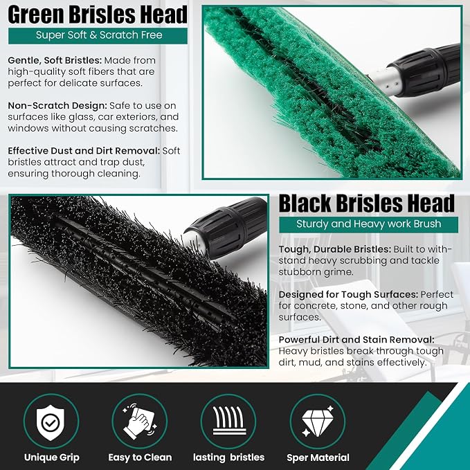 76.7" Sturdy Handle Water Push Floor Broom Green Bristles Cleaning Path 12.2" - Image 5