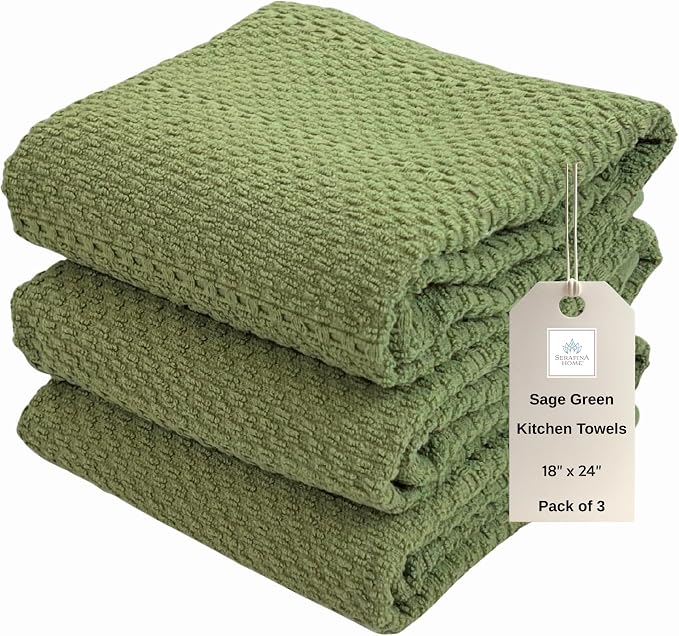 Serafina Home Dark Sage Green Kitchen Hand Dish Towels: Oversized 28" x 18" - Image 8
