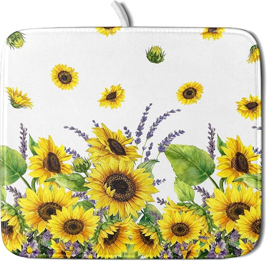 Sunflower Dish Drying Mat for Kitchen Counter 18x16 Inch Floral Lavender Drying by Unknown