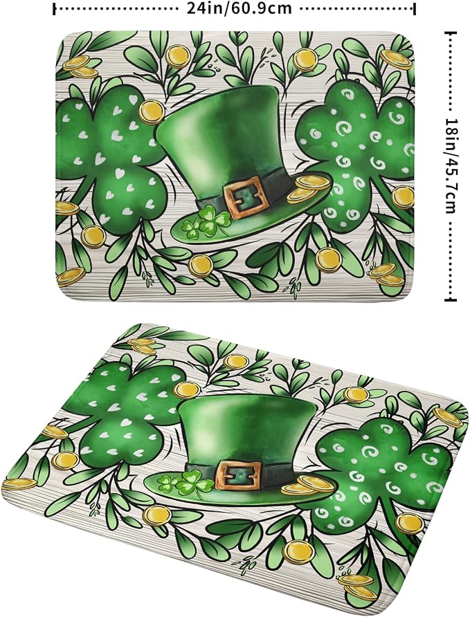 St Patrick's Day Shamrock Dish Drying Mat 18x24 inch Eucalyptus Leaves Dishes - Image 2