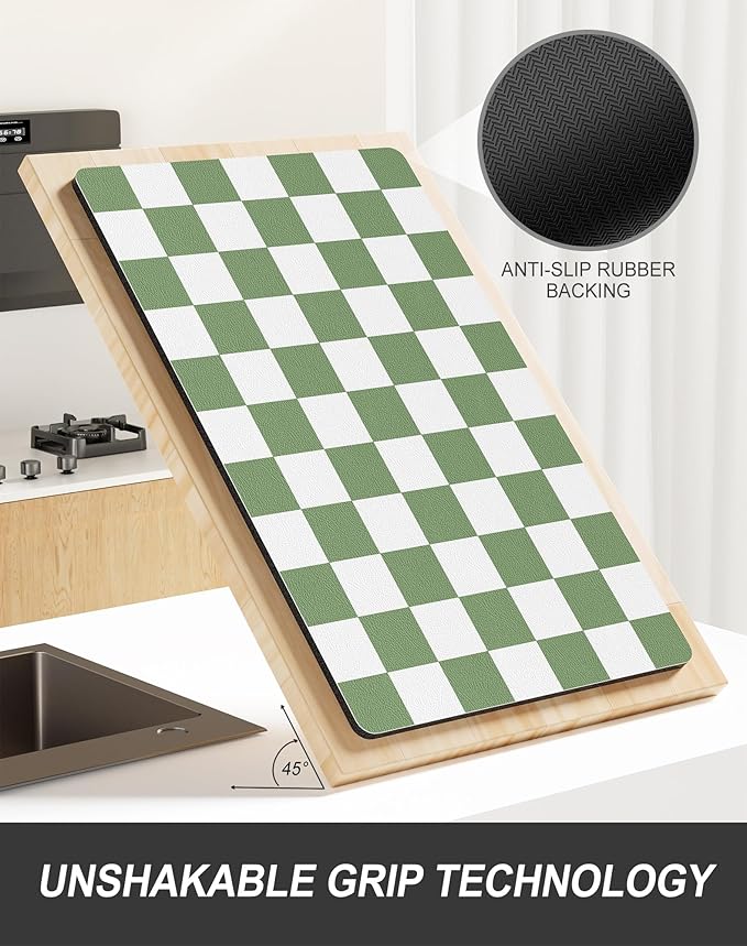 Rnivvi Dish Drying Mat for Kitchen Counter, 12 x 19" Cute Checkered Absorbent - Image 5