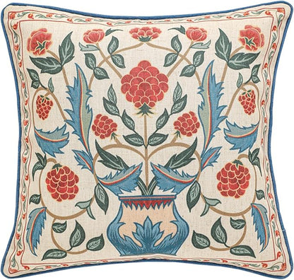 patdrea Designer Throw Pillow Covers,Square Brilliant Vintage Red Tropical Linen with Floral Pattern Pillow Cover,Decorative Pillowcases Cushion for Bed Living Room Outdoor Car,18"x18"