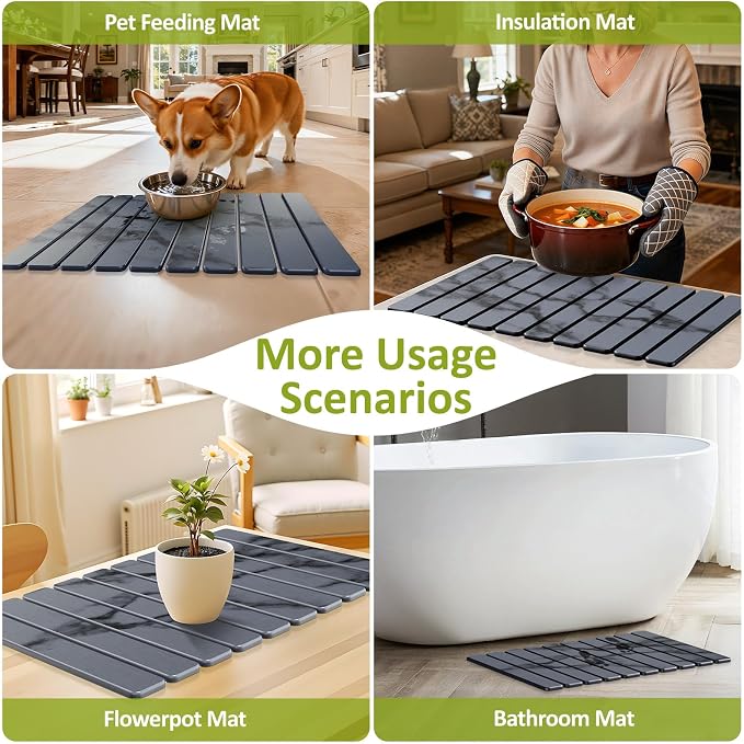 Large Stone Dish Drying Mat for Kitchen Counter, Collapsible Quick Dry Stone - Image 7