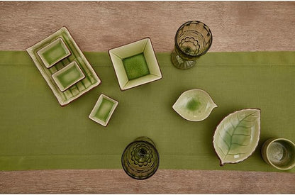 Solino Home Linen Table Runner 120 Inches Long - 100% Pure Linen Avocado Green Table Runner 14 x 120 Inch - Classic Hemstitch