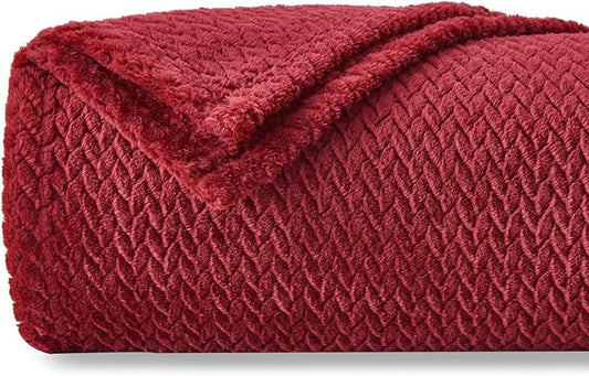 NEWCOSPLAY Super Soft Throw Blanket Red Premium Silky Flannel Fleece Leaves Pattern Lightweight Bed Blanket All Season Use (Red, Throw(50"x60"))