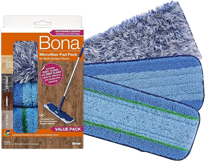Bona Microfiber Pad 3-Pack includes Dusting, and Deep Cleaning Pad, by Bona