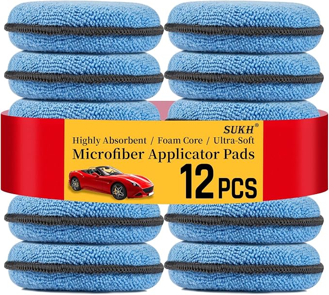 Sukh 12 Pack Microfiber Foam Car Wax Applicator Pad by Sukh