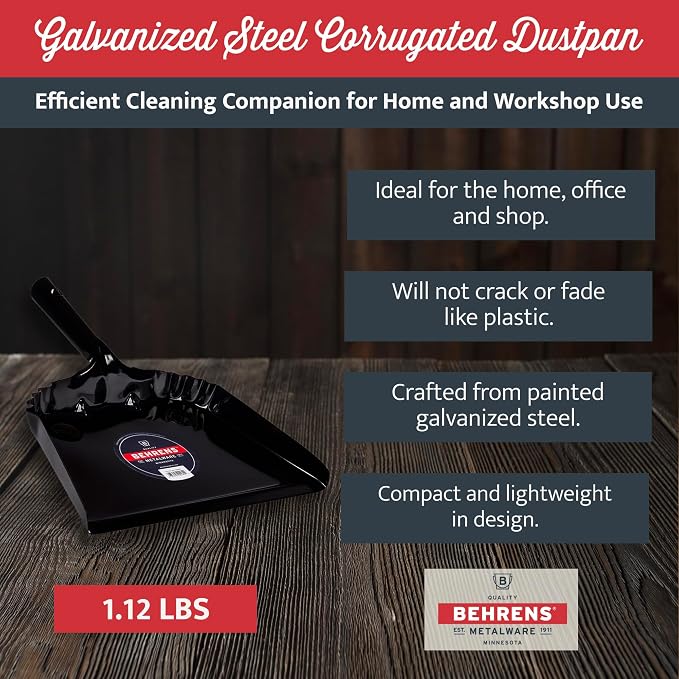 Behrens Portable Weatherproof Galvanized Steel Corrugated Dustpan - Image 3