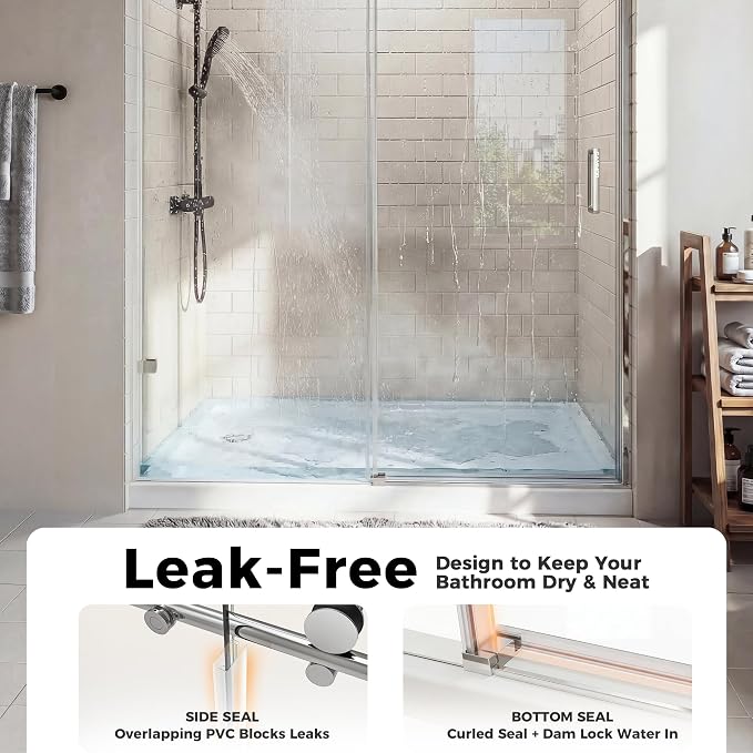 56-60" W x 75" H Frameless Shower Door, Magnetic Sliding Glass Shower Door - Image 4