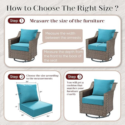 Luxury Outdoor Seat Cushion Set-24 x 24 x 6 Inch Outdoor Chair Cushions with Water Resistant & Removable Cover Outdoor Cushions for Patio Furniture Chair Sofa Couch