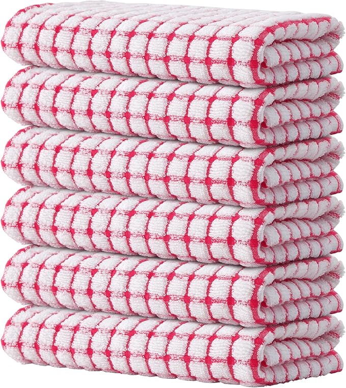 Kitinjoy Cotton 6 Pack Terry Kitchen Towels, 16 x 25 Inches Super Soft and by Kitinjoy