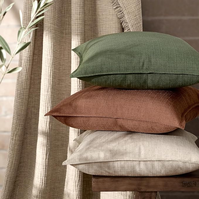 MIULEE Decorative Pillow Covers 18x18, 2 Pack Boho Farmhouse Neutral Throw Pillows for Couch, Terracotta Thick Textured Modern Linen Cushion Cases Sofa Bed Living Room Home Decor, Rust