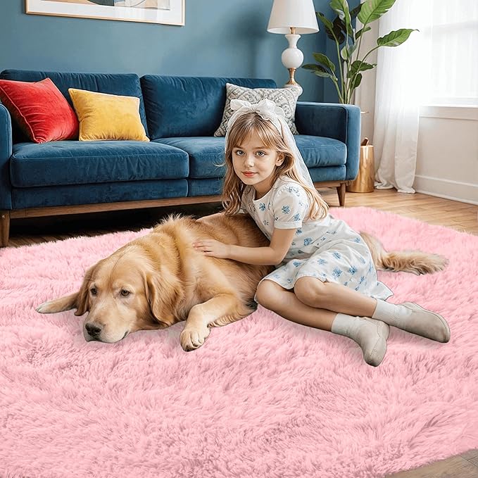 5x7 Area Rugs for Living Room Rug: Soft Fluffy Shag Pink Rugs for Bedroom, Non-Slip Large Fuzzy Plush Rug Indoor Floor Carpet for Nursery Kids Boys Girls Room, Dorms, Playroom, Modern Home Decor
