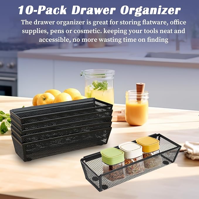 10 Pack Silverware Drawer Organizer 9 x 3 x 2 Inch Mesh Utensil Organizer - Image 6