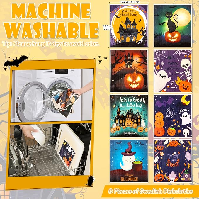 Lucomb 8 Pack Halloween Swedish Dishcloths Reusable, Kitchen Sponges Soft - Image 2