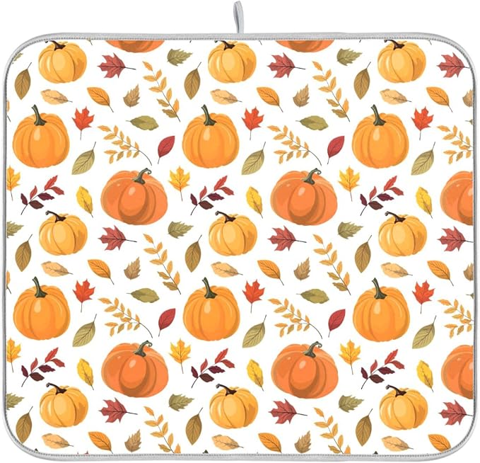 Fall Pumpkin Pattern Dish Drying Mat by Wamika