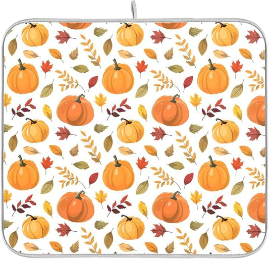 Fall Pumpkin Pattern Dish Drying Mat by Wamika