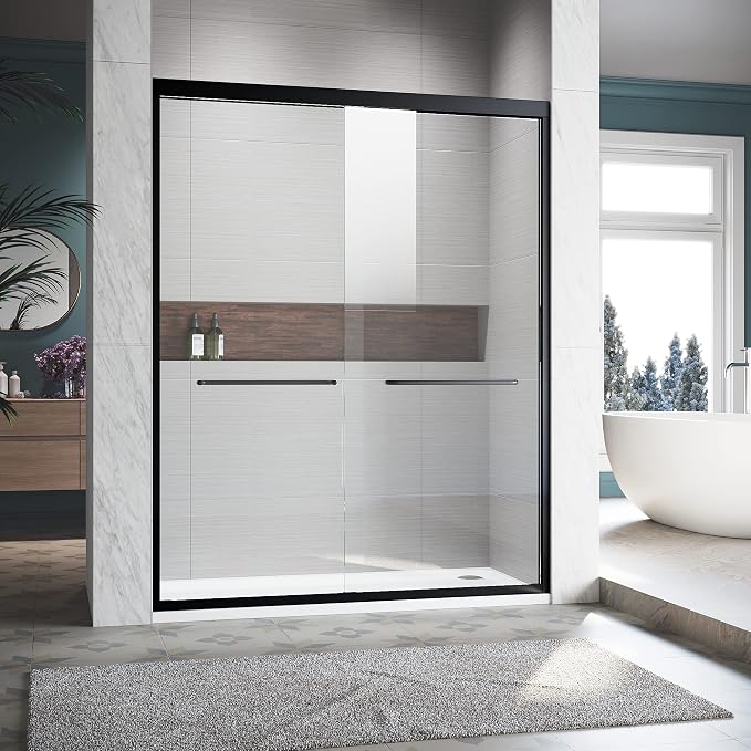 56-60" W x 72" H Adjustable Semi-Frameless Sliding Shower Door, Certified 3/8" by VUMALL