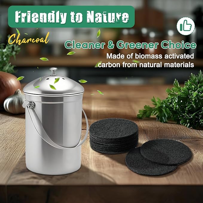 6.7 Inch Charcoal Filters for 10 Pack Kitchen Countertop Compost Bins - Image 5