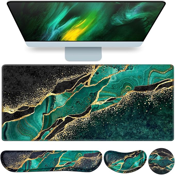 Mouse Pad Green, Desk Mat, Large Gaming Mouse Pad by QOMOLAMA