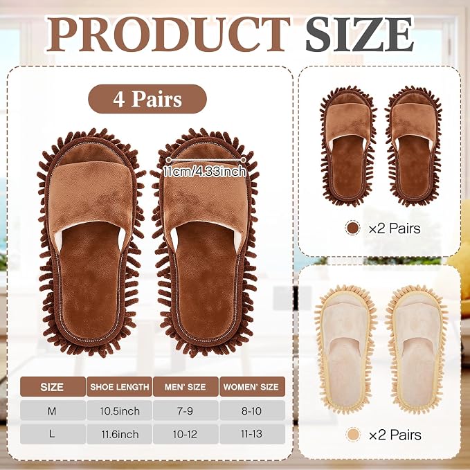 Jecery 4 Pair Washable Microfiber Mop Slippers Detachable Dusting Shoes - Image 3