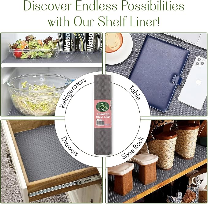 EVALAND 12" x 33 FT Non-Slip Shelf Liner, Non-Adhesive, Waterproof Pantry Liner - Image 6