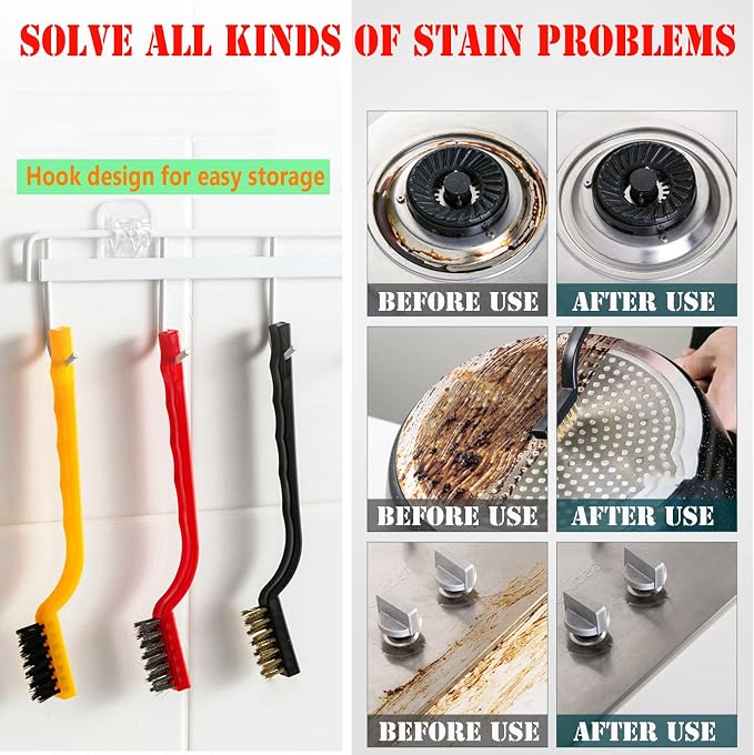 5Pcs Kitchen Stove Cleaning Brush + Scraper Tool Set, Stainless Steel and Nylon - Image 3