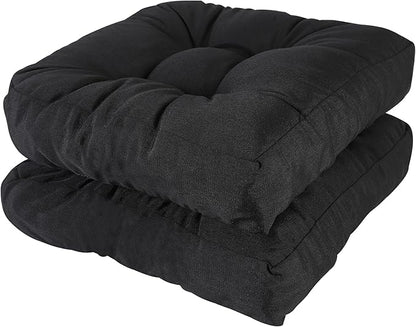 RACE LEAF 19" x 19" Patio Chair Cushions Black - Outdoor/Indoor Tufted Memory Foam Chair Pads Set of 2, Water-Resistant Olefin Chair Seat Cushion Non-Slip Backing