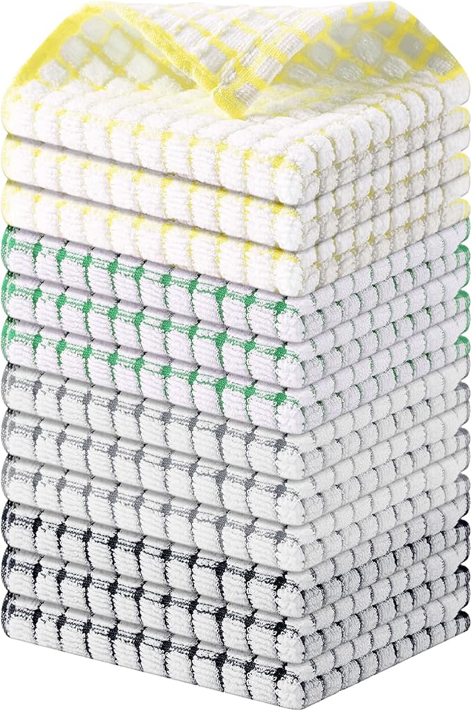 Kitinjoy Cotton 12 Pack Terry Kitchen Dish Cloths, 12 x 12 Inches Super Soft by Kitinjoy