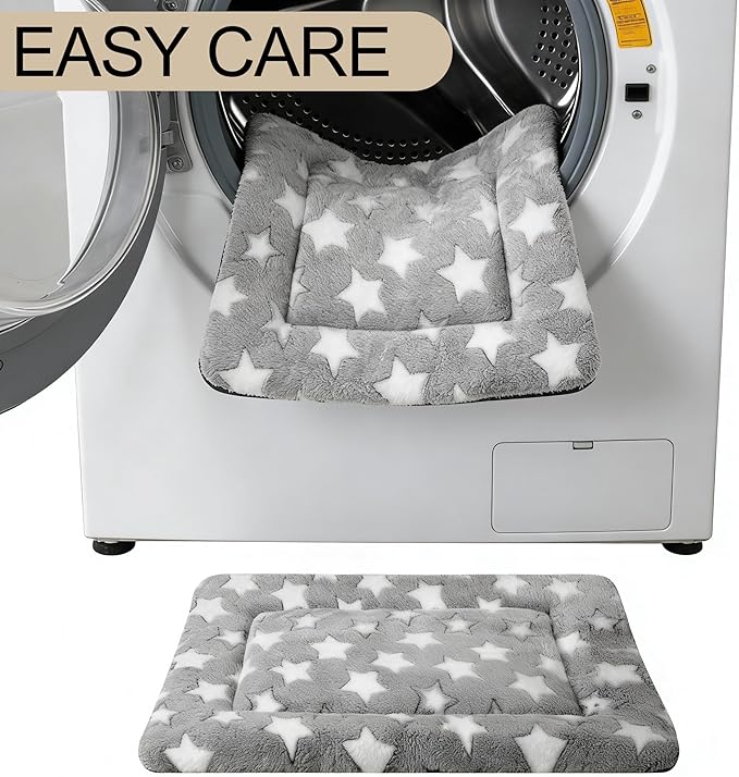 Dog Crate Mat, 4 Piece Reversible Pet Bed, Polyester, Machine Washable, Small Dogs & Cats, Rectangular, 24 x 18 x 1.3 Inches (Gray Star, 18" L x 14" W x 1.5Th)