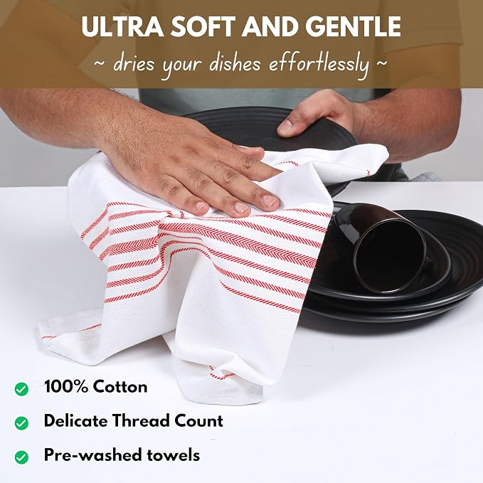 Native Fab 100% Cotton Red Kitchen Dish Towels Set of 4 Scandia Stripe 16"x26" - Image 7