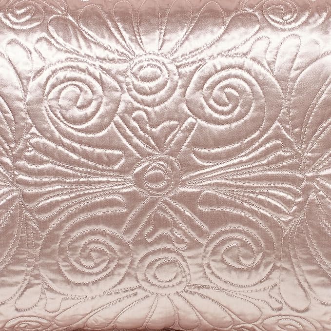 Touch of Class Portia Luxury Bedding | Posh Rose Quartz | Premier Quilted Polyester Satin | Romantic Hand Guided Machine Quilted Scroll Design 3 Piece Set with Full Bedspread and 2 Standard Shams
