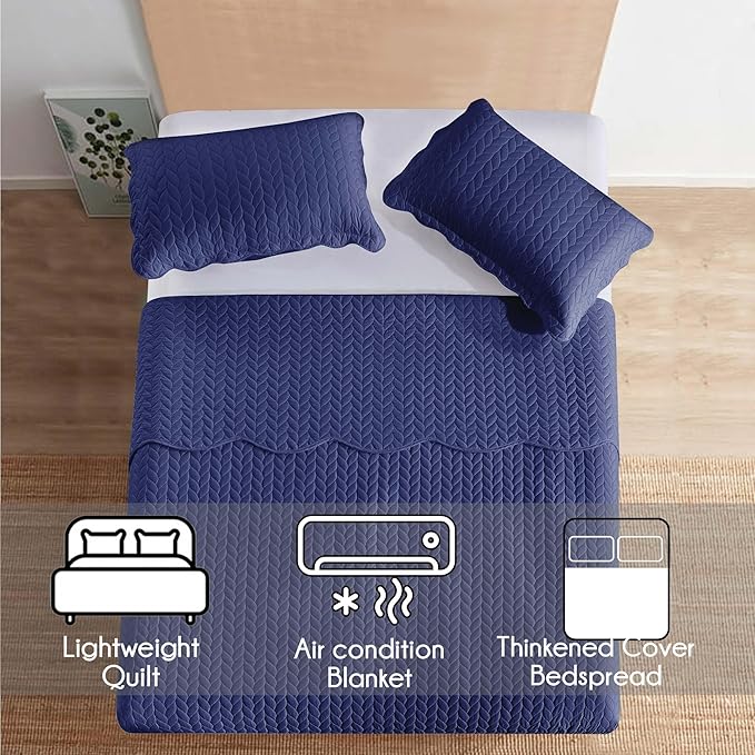 IR Imperial Rooms Twin Quilt Bedding Set (68” x 86”) - Bulk Pack of 10 Wholesale for Hotels, Guest Bedroom & Airbnbs - Lightweight Microfiber Reversible Embossed Quilts Bedspreads (Navy)