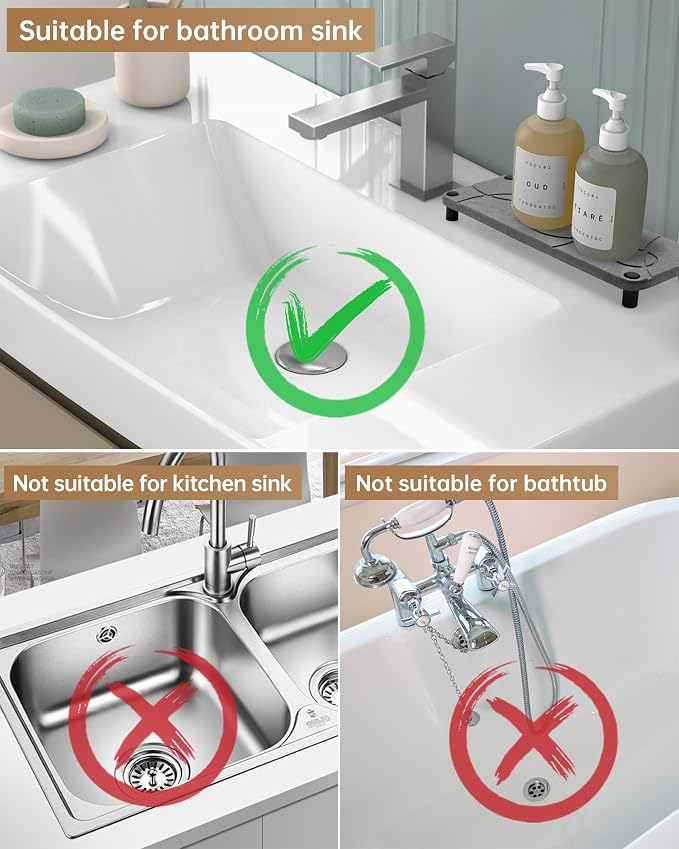 Fransiton Bathroom Sink Drain Stopper, Big-Cap Pop-up Drain Fits 1.1" -1.77" - Image 4