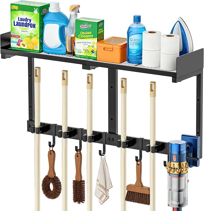 Broom Holder Wall Mount, Heavy Duty Iron Utility Rack by HUFAND