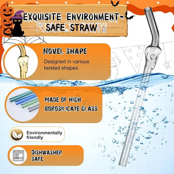 6 Pcs Skull Glass Straw Reusable Straws Shatter Resistant - Image 5