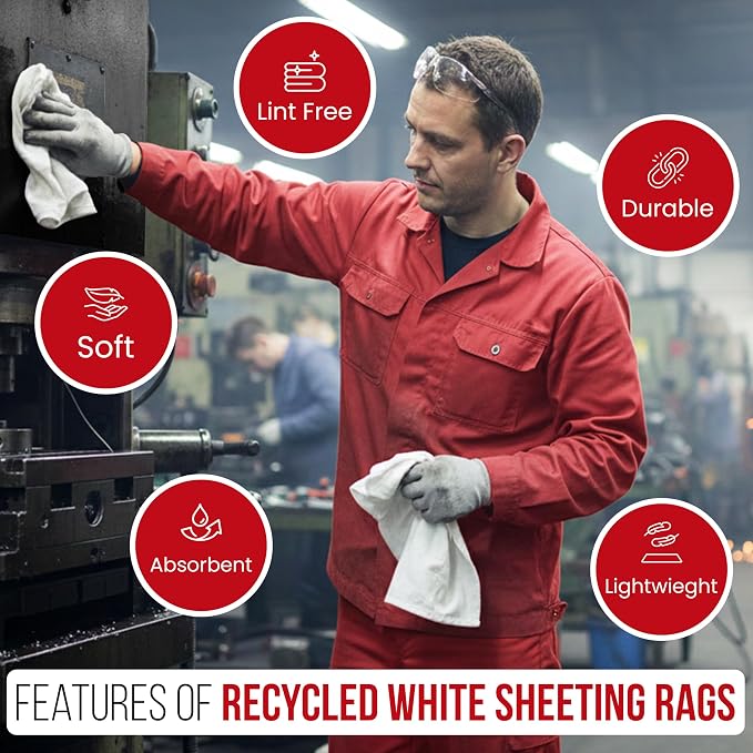 Recycled White Sheeting Cleaning Rags – Lint Free White Cotton Cloths - Image 4