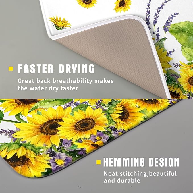 Sunflower Dish Drying Mat for Kitchen Counter 18x16 Inch Floral Lavender Drying - Image 5