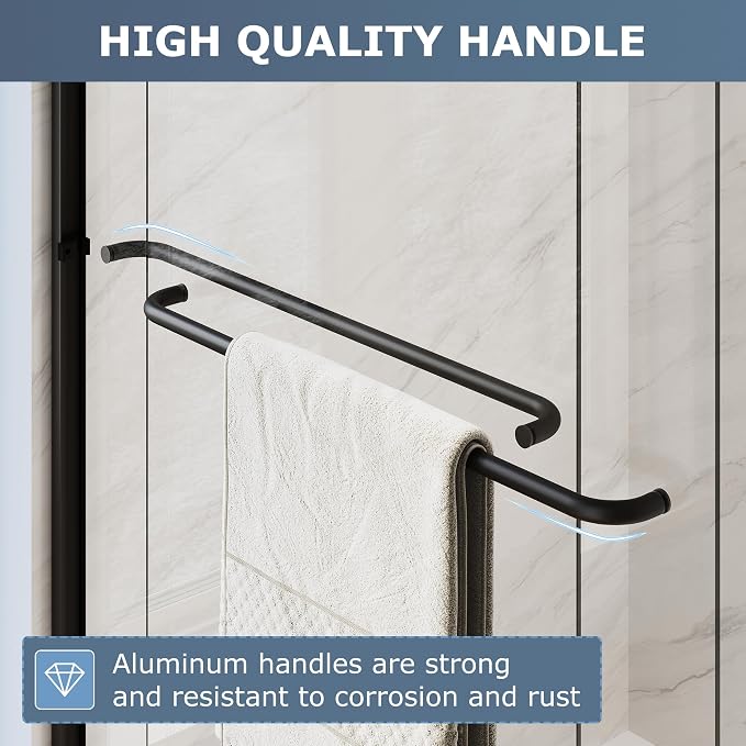 SUNNY SHOWER Double Sliding Glass Door 54" W x 72" H Shower Door 1/4" Tempered - Image 4