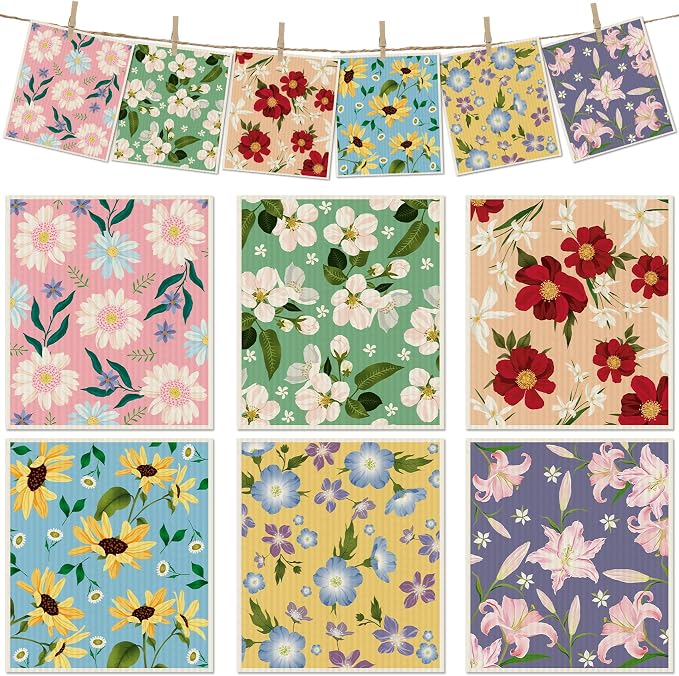 6 Packs Swedish Paper Cloths for Kitchen, Reusable Paper Towels Washable Dish by Revahope