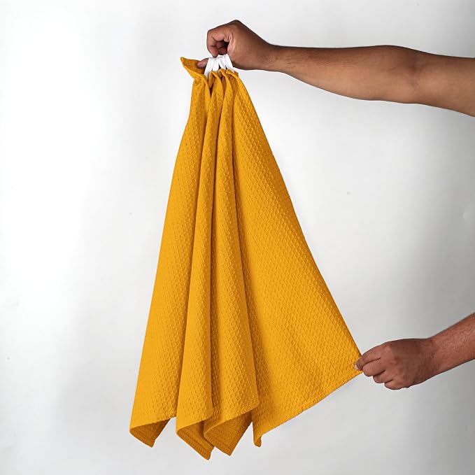 Mustard Yellow Waffle Kitchen Towels, 16x26 Inches, 100% Cotton, Fast Drying - Image 5