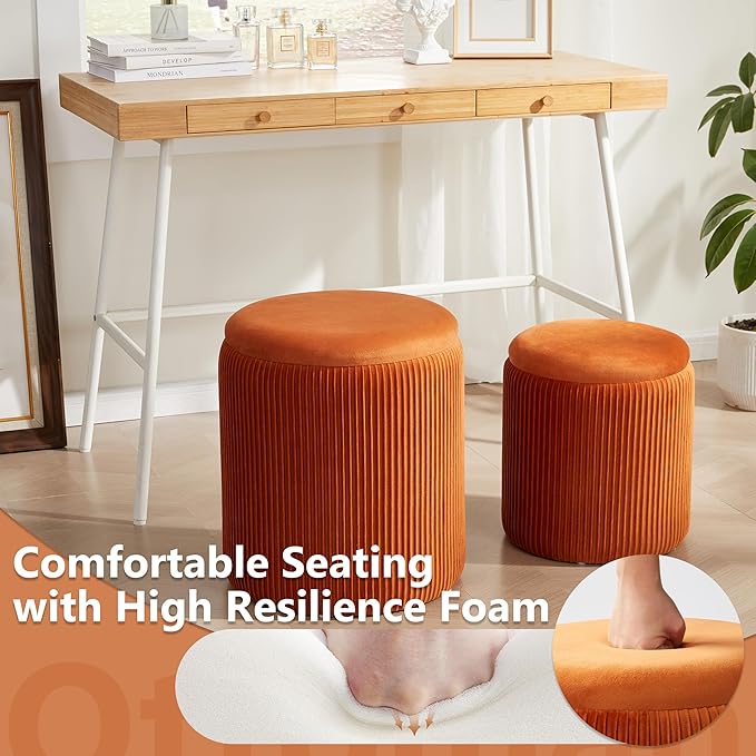 Round Ottoman with Storage Set of 2, Vanity Stool with Storage - Image 5