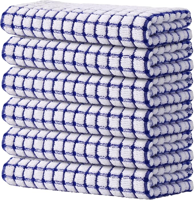 Kitinjoy Cotton 6 Pack Terry Kitchen Towels, 16 x 25 Inches Super Soft and by Kitinjoy