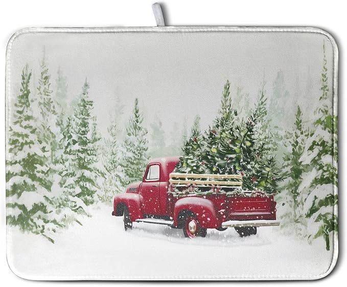 Christmas Dish Drying Mat Red Truck Xmas Tree Drying Mats by Wnoesat