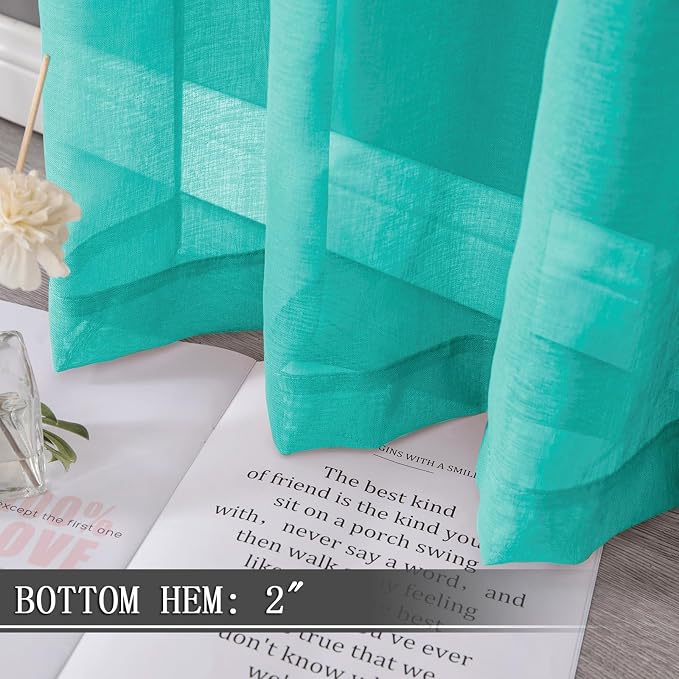 Tollpiz Short Sheer Curtain Living Room Linen Textured Curtains Sheer Light - Image 4