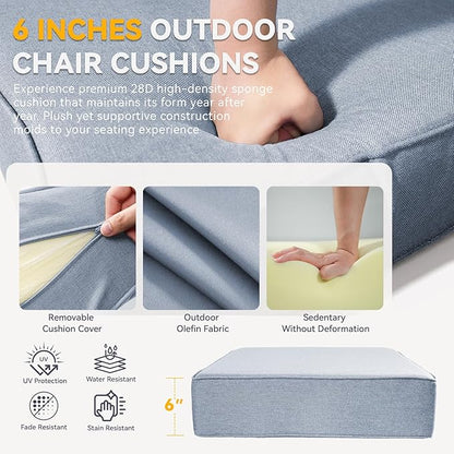 Outdoor Cushion Set for Furniture Patio Furniture, UV Resistant, Water Resistant - 6 Inch Thick Foam Garden Cushions – 22x24 Inch Patio Seat Covers for Chair/Sofa/Couch | Baby Blue | 10-Pack |
